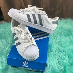 Men White & dark grey Adidas shell toe Superstars